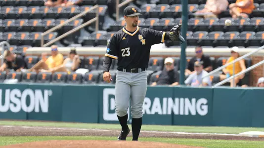 Southern Miss. pitcher Niko Mazza (23) catches the ball from the catcher in a NCAA Regional Baseball game between the Southern Miss Golden Eagles and the Northern Kentucky Norse . June 1, 2024. (Joe Harper/bgnphoto.com)