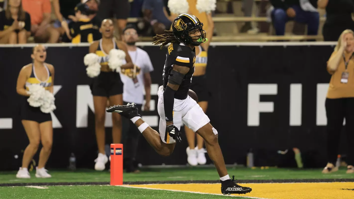 Southern Miss Golden Eagles safety Dylan Lawrence (6) with a pick 6 in a NCAA football game between the Southern Miss Golden Eagles and thhe Southeastern Louisiana. September 7, 2024. (Joe Harper/bgnphoto.com)