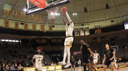 Southern Miss Golden Eagles forward Denijay Harris (13) with a dunk In a game between the Southern Miss Golden Eagles and the Texas State Bobcats in a NCAA Men’s basketball game. January 10, 2025 (Joe Harper/bgnphoto.com)
