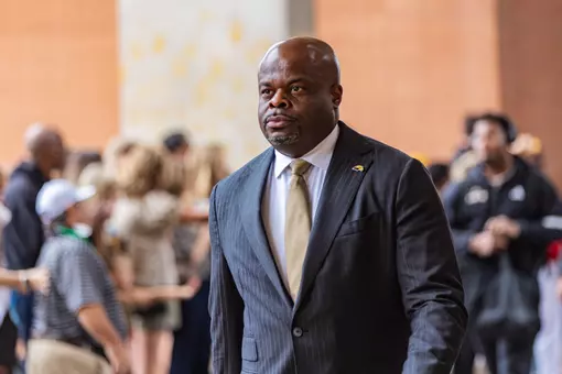 Charles Huff makes his way through the Eagle Walk before Southern Miss' homecoming game against ULM