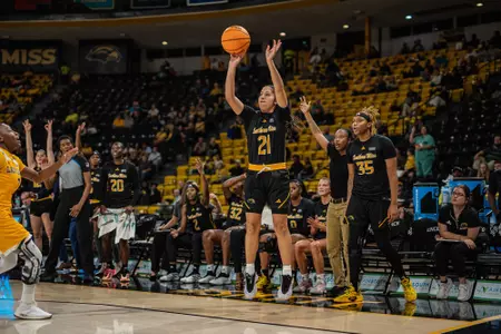 Carly Keats makes a three against Southeastern
