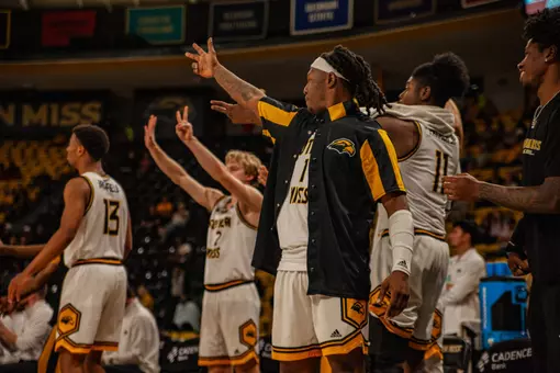 Men's Basketball Bench Celebration vs. William Carey