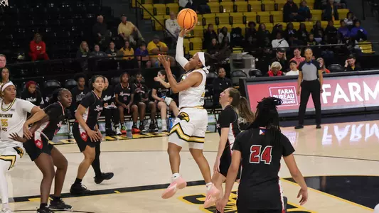 Southern Mississippi Golden Eagles guard Hayleigh Breland (23) floats one to the basket in a game between Southern Miss Golden Eagles and Louisiana in a NCAA Women’s Basketball game. December 20, 2025 (Joe Harper/bgnphoto.com)