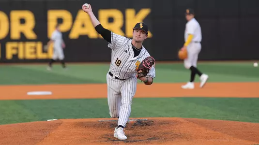 Southern Miss. pitcher JB Middleton (18) throws a pitch in a game between the Southern Miss Golden Eagles and the Lafayette Leopards in a NCAA baseball game. February 15, 2025 (Joe Harper/bgnphoto.com)