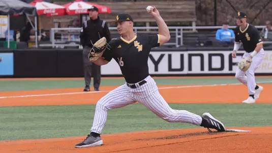 Southern Miss. pitcher Graden Harris (16) throws a pitch in a game between the Southern Miss Golden Eagles and the Lafayette Leopards  in a NCAA  baseball  game. February 16, 2025 (Joe Harper/bgnphoto.com)