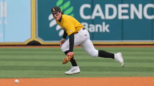 Southern Miss. infielder Nick Monistere (8) attempts to make a play at second base in the second game of a double header between the Southern Miss Golden Eagles and Louisiana Tech in a NCAA basketball game. February 22,,2025 (Joe Harper/bgnphoto.com)