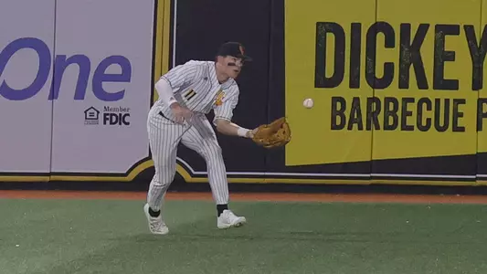 Southern Miss. infielder Davis Gillespie (11) makes a catch in left field in a game  between the Southern Miss Golden Eagles and Old Dominion in the NCAA  baseball game.  March 14, 2025 (Joe Harper/bgnphoto.com)