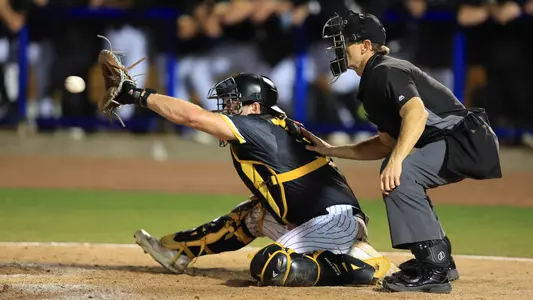 Southern Miss. catcher Tucker Stockman (36) makes a catches a pitch behind the plate in a game between the Southern Miss Golden Eagles and Nichols in the NCAA baseball game. March 25, 2025 (Joe Harper/bgnphoto.com)