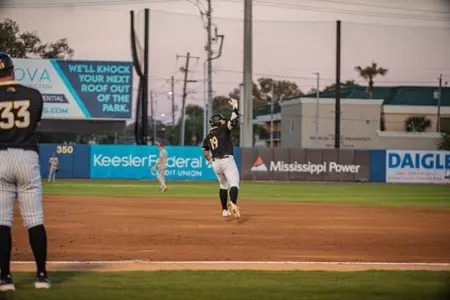 Matthew Russo rounds second at Keesler Federal Park