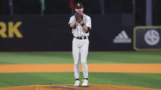 Southern Miss. pitcher JB Middleton (18) on the mound in a game between the Southern Miss Golden Eagles and South Alabama in the NCAA baseball game. March 28, 2025 (Joe Harper/bgnphoto.com)