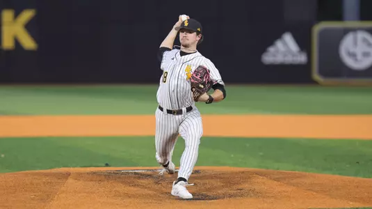 Southern Miss. pitcher JB Middleton (18) throws a pitch in a game between the Southern Miss Golden Eagles and South Alabama in the NCAA baseball game. March 28, 2025 (Joe Harper/bgnphoto.com)