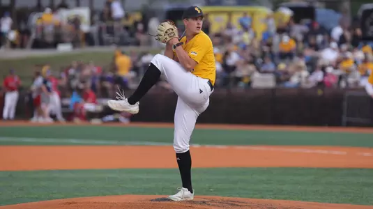 Southern Miss. pitcher Michael Fowler (21) in his windup in a game between the Southern Miss Golden Eagles and South Alabama in the NCAA baseball game. March 30, 2025 (Joe Harper/bgnphoto.com)