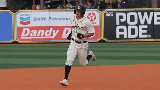 Southern Miss. infielder Ozzie Pratt (4) rounds the bases after the home run in a game  between the Southern Miss Golden Eagles and Tulane in the NCAA  baseball game.  April 1, 2025 (Joe Harper/bgnphoto.com)