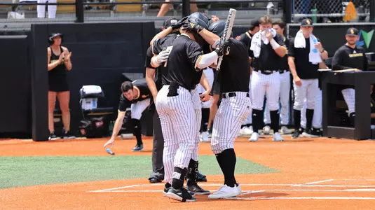 Southern Miss. outfielder Joey Urban (1) celebrates with team mates after the home run in a game  between the Southern Miss Golden Eagles and Louisiana in the NCAA  baseball game.  May 11, 2025 (Joe Harper/bgnphoto.com)