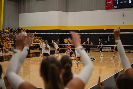 Brynn Botkin (14) earns a kill in their 3-0 sweep against Mercer on September 12, 2025 in the Wellness Center.