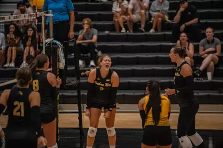 Aubrey Judd (2) earns a kill during the Volleyball Black and Gold Scrimmage.