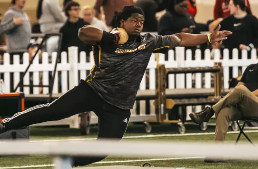 Piers Cameron wins the Shot Put event on day two of the Music City Challenge on Feb. 14, 2026 in Nashville.