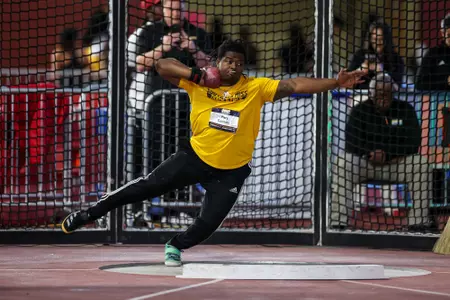 Piers Cameron competing in the Shot Put event at the Birmingham Crossplex in Birmingham, Ala.