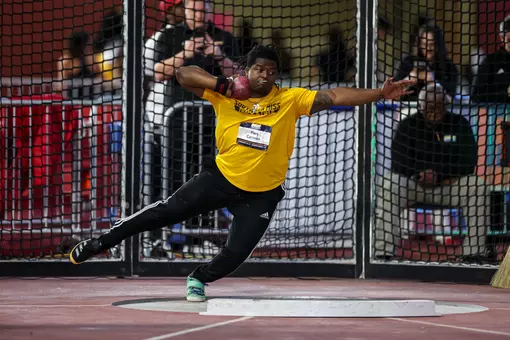 Piers Cameron competing in the Shot Put event at the Birmingham Crossplex in Birmingham, Ala.