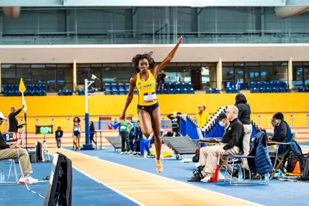 Joidon Boddie competing in the triple jump event in the Birmingham Crossplex
