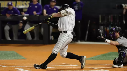 Southern Mississippi Golden Eagles outfielder Joey Urban (1) puts the ball in play in a game between Southern Miss and North Alabama in a NCAA Baseball game. March 06, 2026 (Joe Harper/bgnphoto.com)