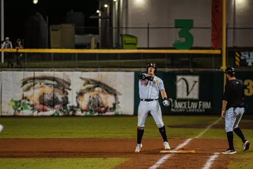 Matthew Russo celebrates driving in a runner after his single