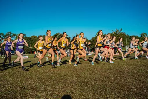 Golden Eagle Cross Country Athletes at the start of the 2025 Sun Belt Cross Country Championship Meet