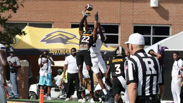 Southern Mississippi Golden Eagles defensive back Kobi Albert (22) intercepts the pass in a NCAA game between Southern Miss Golden Eagles and Alcorn State Braves at Carlisle-Faulkner Field at Renasant Stadium. September 5, 2026 (Joe Harper/bgnphoto.com)