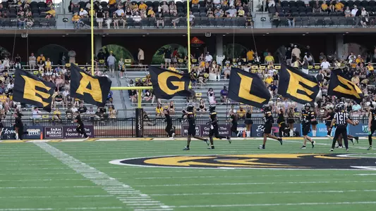 Cheerleaders celebrate the touchdown in a NCAA game between Southern Miss Golden Eagles and Alcorn State Braves at Carlisle-Faulkner Field at Renasant Stadium. September 5, 2026 (Joe Harper/bgnphoto.com)