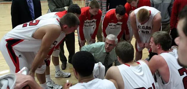 Men's basketball huddle