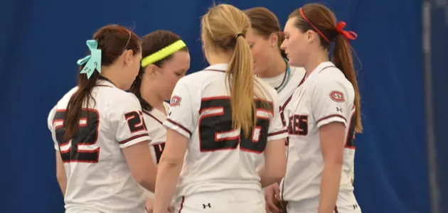 Softball infield huddle