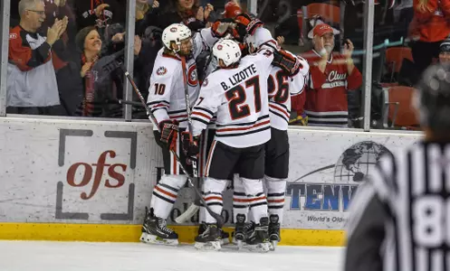 SCSU Men's Hockey Celebration Photo 2018-19