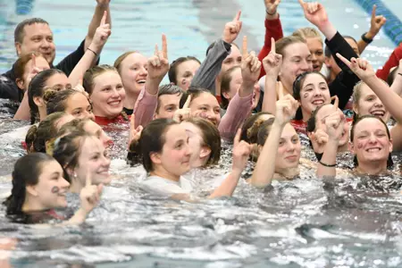 SCSU Swim and Dive 2019 pool celebration