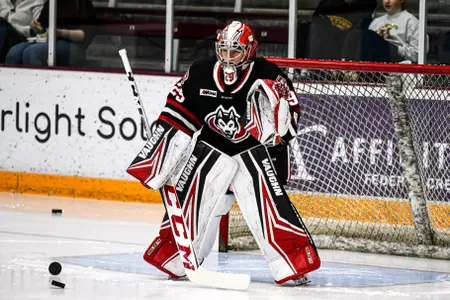 Goaltender Jojo Chobak in net against the Gophers