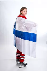 Sofianna Sundelin with Finnish flag