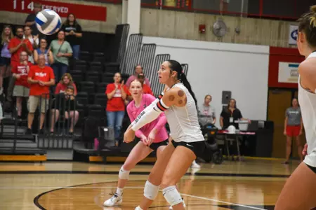 Abby Wachal digs a ball vs. Southwest Minnesota State 10-3-25