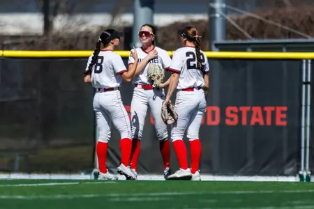 Hannah Harms, Bree Beck and Kaylee Collins vs. Minnesota State 4-16-26