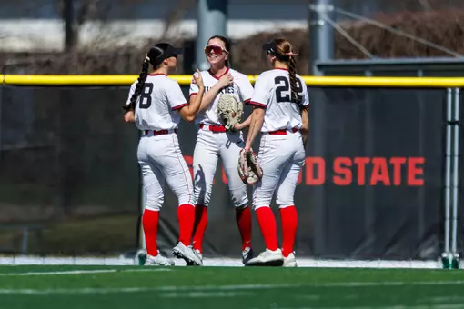 Hannah Harms, Bree Beck and Kaylee Collins vs. Minnesota State 4-16-26