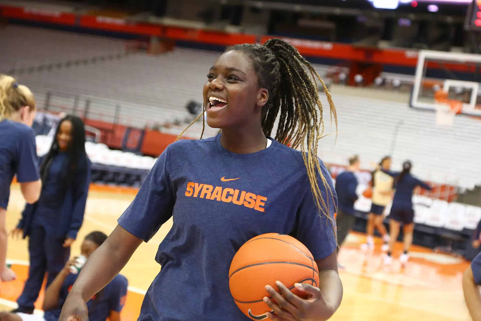 Maeva Djaldi-Tabdi smiles during warm-ups.
