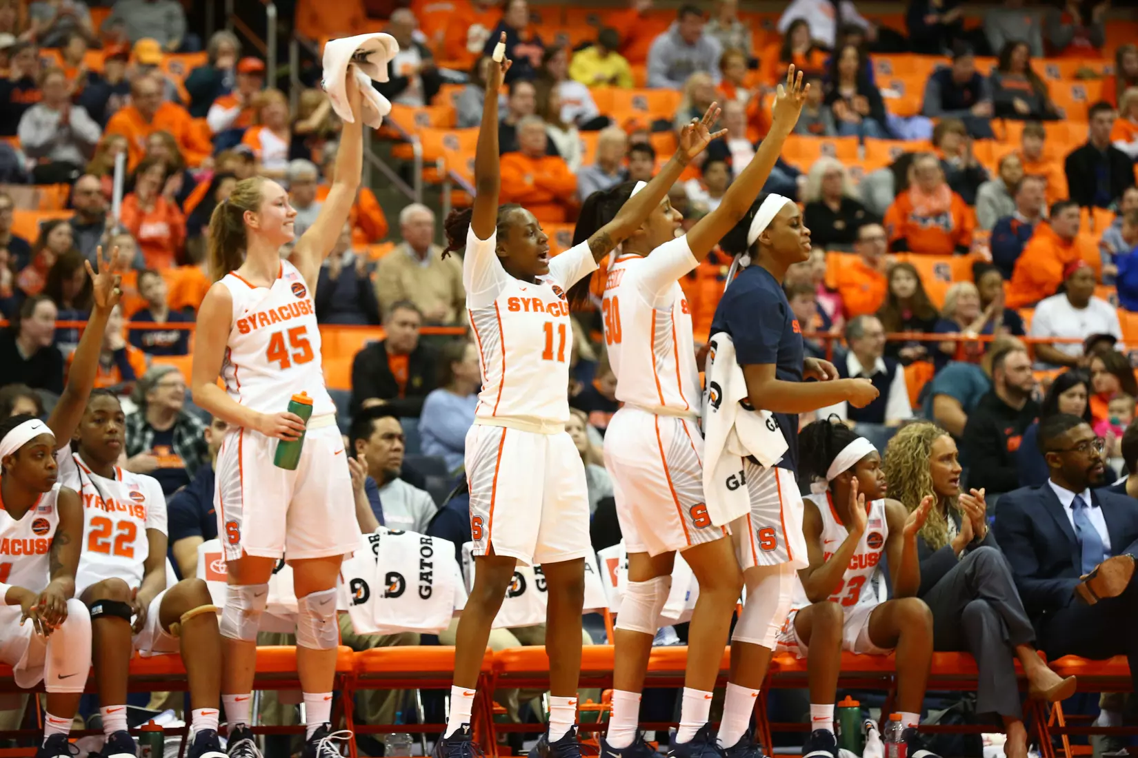 The bench reacts to a made three.