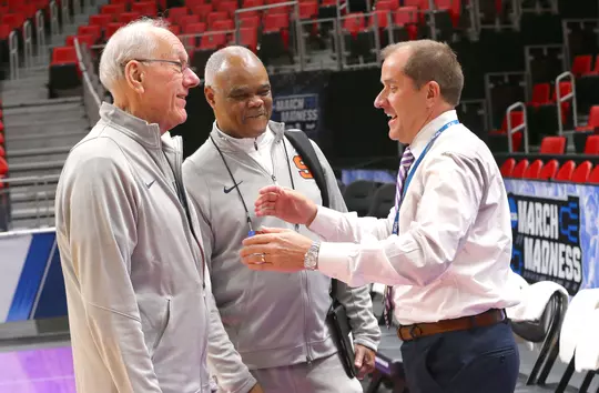 Coach Boeheim, Senior Deputy Athletics Director Herman Frazier & the NCAA's Jim Phillips.