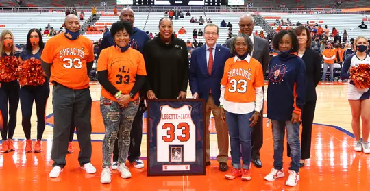 Felisha Legette-Jack has her jersey retired.
