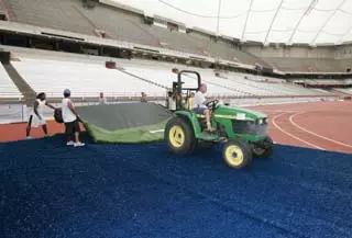 Installation of FieldTurf in the Dome Underway Image