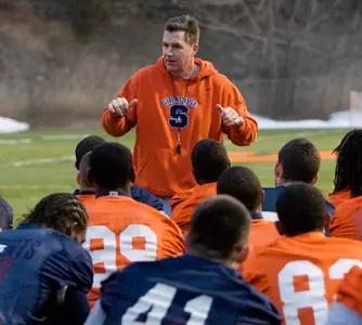 Head coach Doug Marrone speaks to the team.