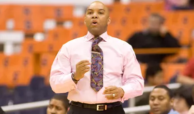 Coach Hillsman instructs from the bench.