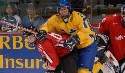 Stefanie Marty getting roughed up by the Swedes.