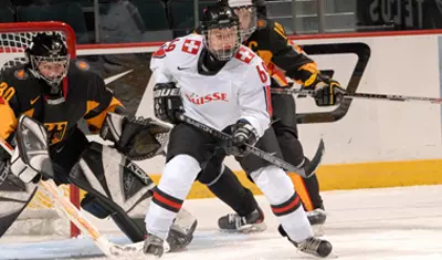 Stefanie Marty tries to get open in the crease.