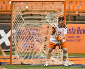 Liz Hogan in goal against Virginia.