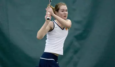 Emily Harman delivers the two-handed back hand.