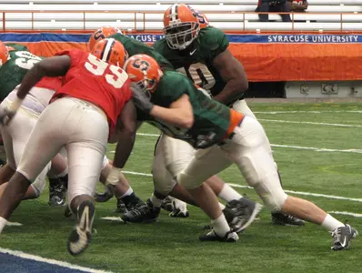 Andrew Robinson throws a block